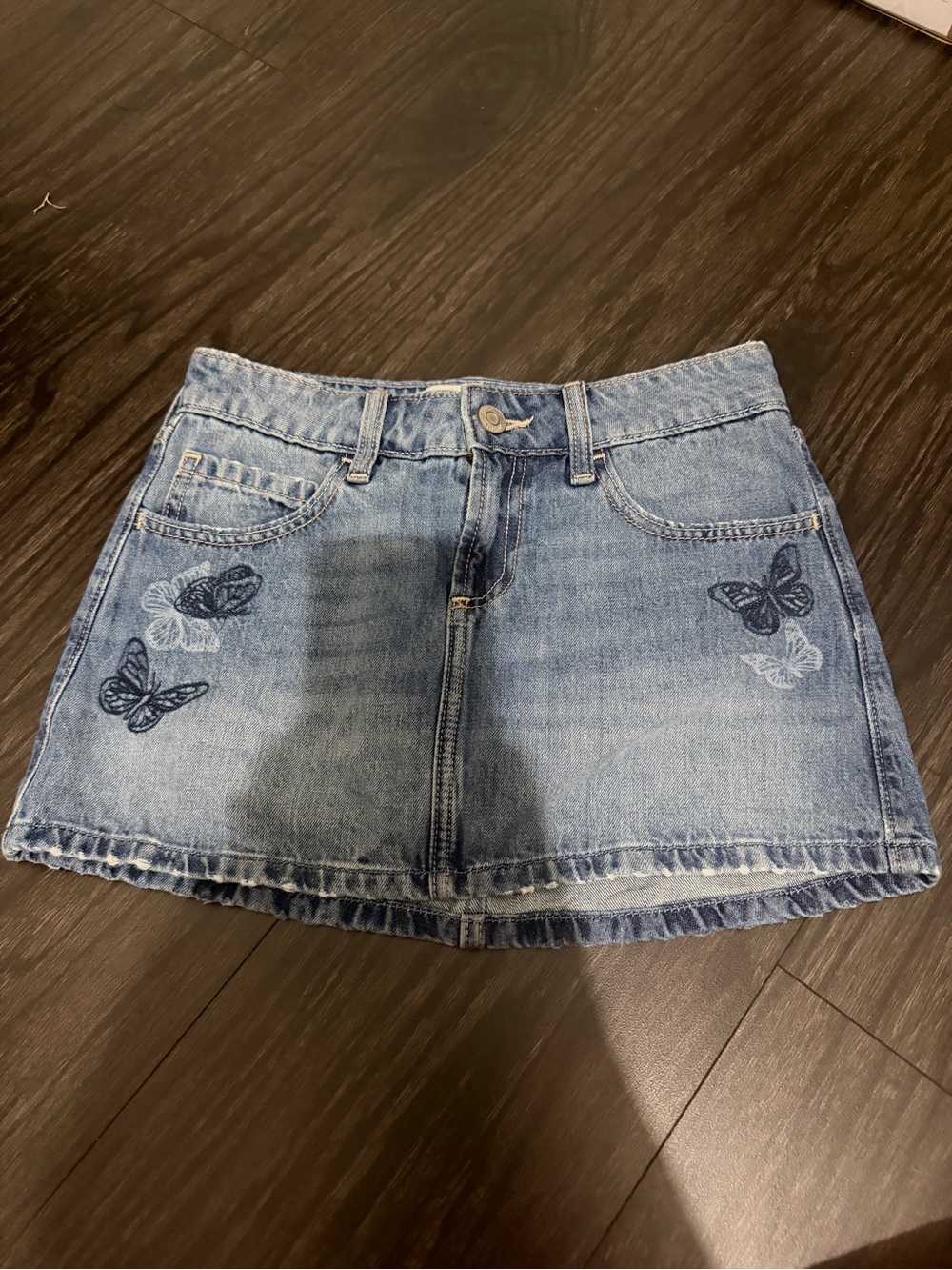 Hollister Light Blue Denim Butterfly Mini Skirt